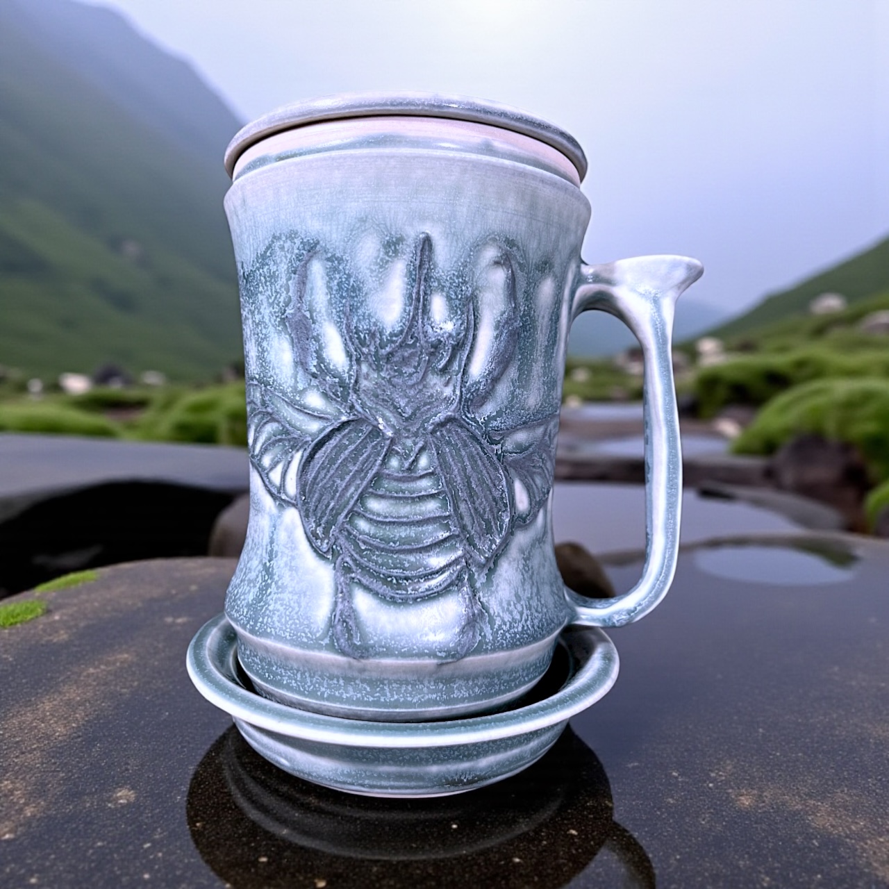 Porcelain Hercules Beetle Strainer Set