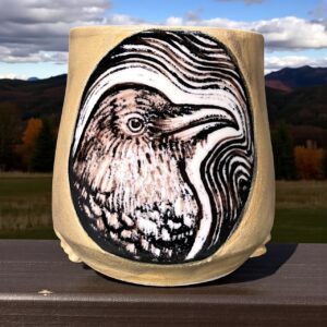 Porcelain Matte Wash Feathery Crow Mug