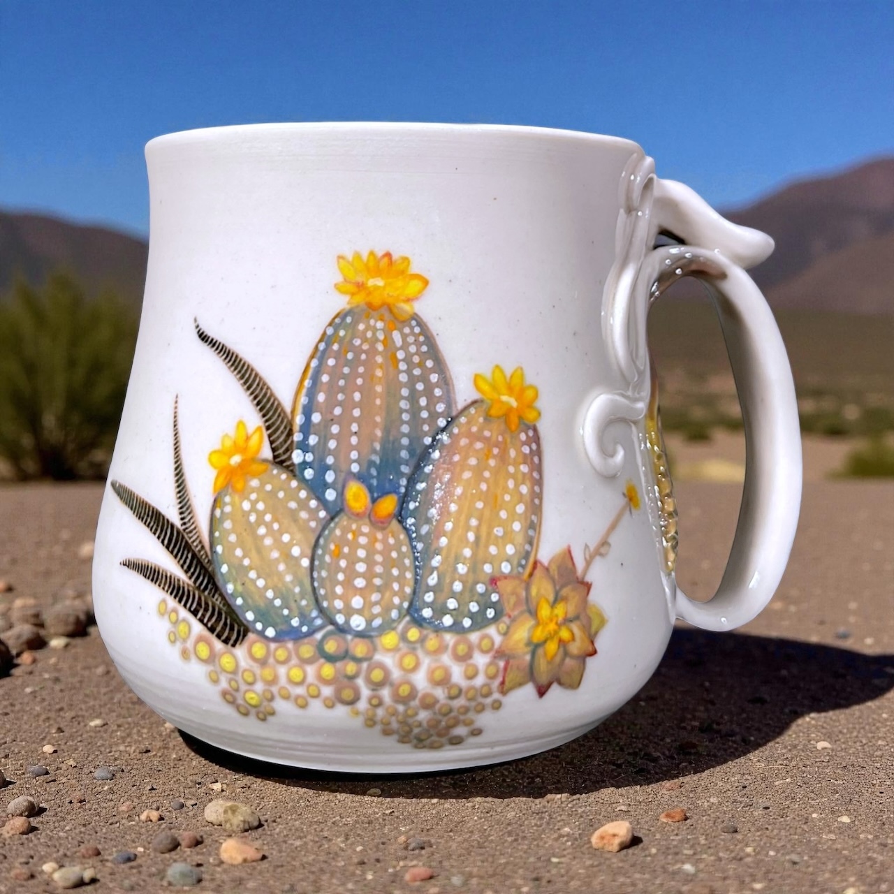 Flowering Cacti & Sculpted Swirls Mug
